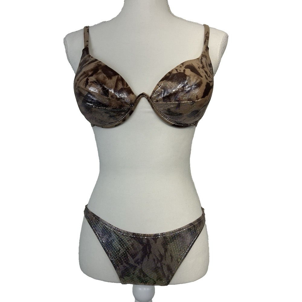 Cheekie by‎ Bendigo Spring Break 90s Y2K Shimmer Animal Print Bikini - M